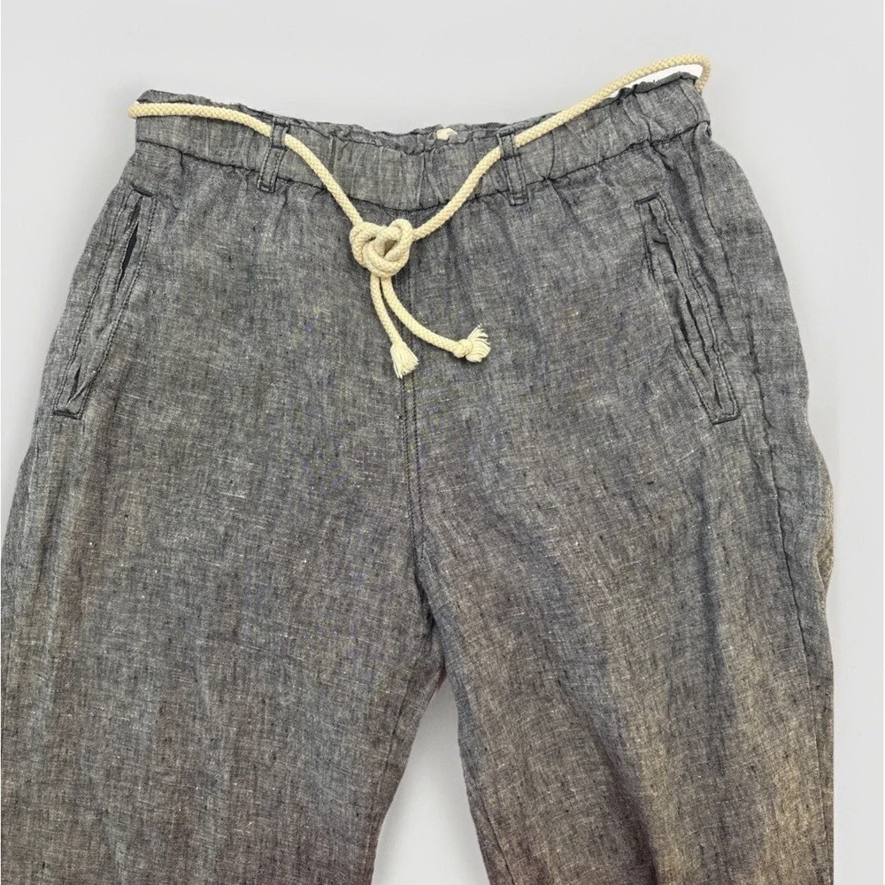 C&C California Cargo Pants Womens M Blue 100% Linen Pull Nautical Rope Tie Beach